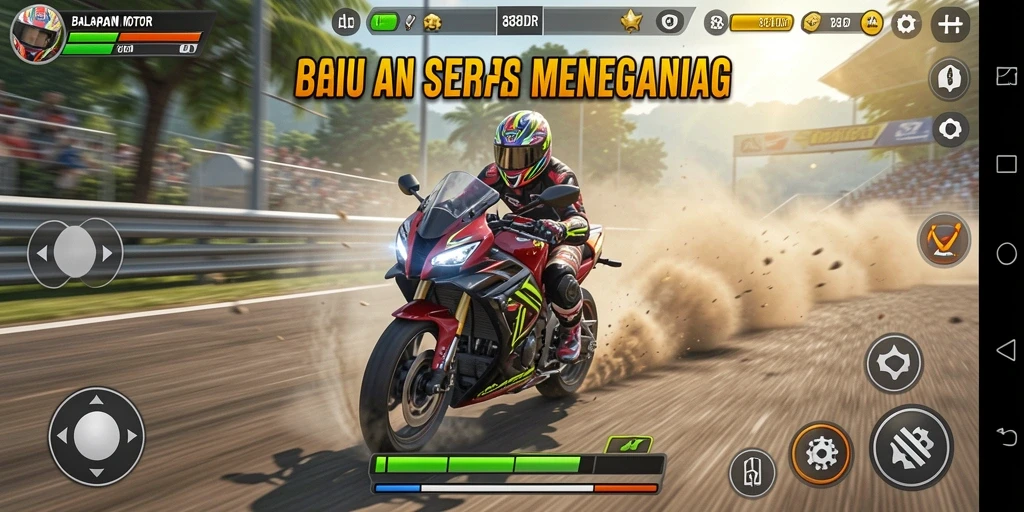 Gameplay balapan motor yang menegangkan dan mendebarkan.