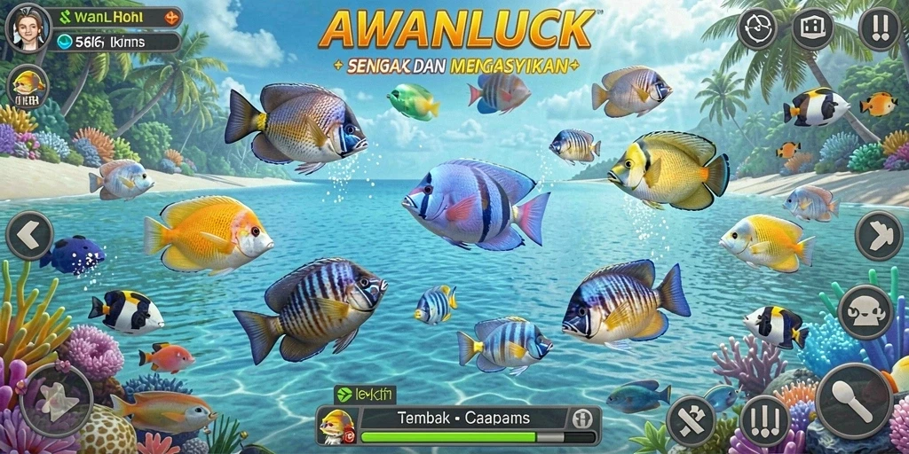 Gameplay seru AWANLUCK dalam berburu ikan.