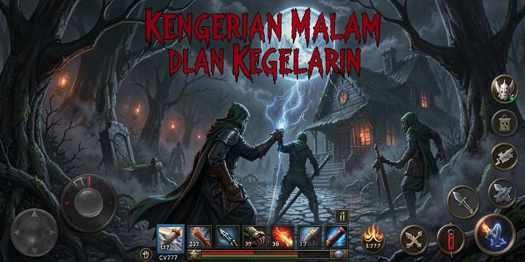 Tampilan gameplay CV777 yang mencekam dalam suasana Horror.