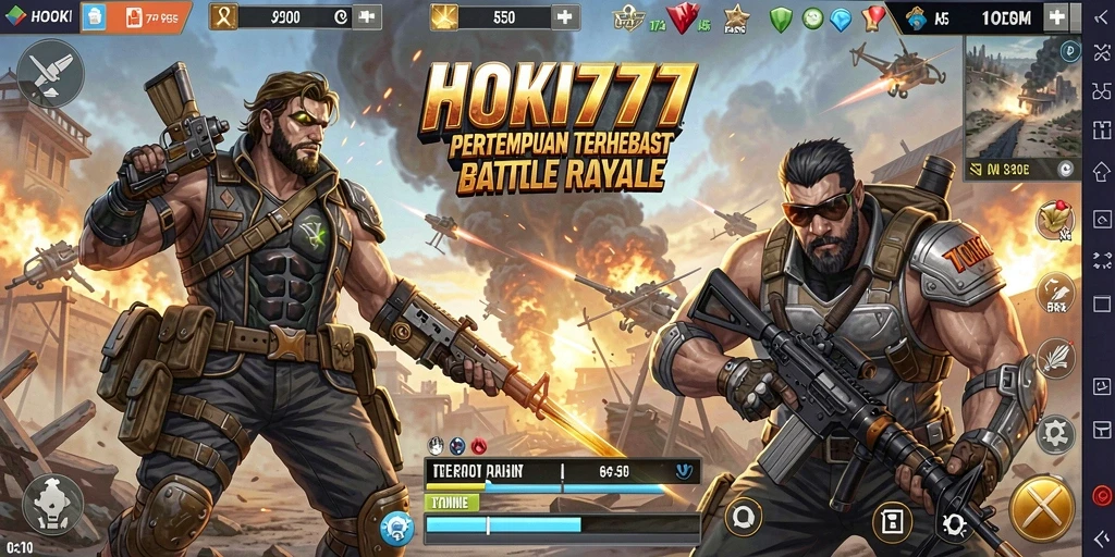 Tangkapan layar utama HOKI777 menampilkan aksi intens dalam gameplay Battle Royale.