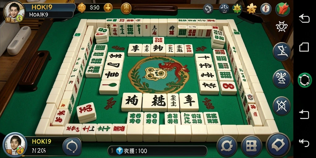 Tampilan gameplay seru HOKI9 dengan ubin Mahjong berwarna-warni.