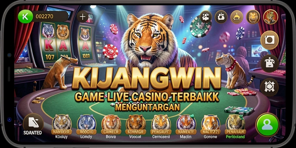 Tangkapan layar gameplay KIJANGWIN dengan dealer langsung dan suasana kasino.