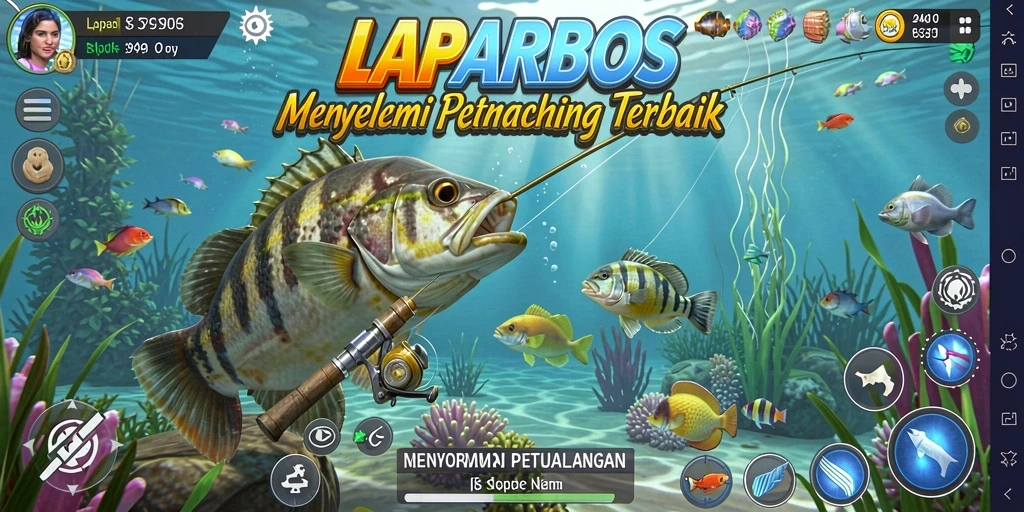 Tampilan menarik dari gameplay LAPARBOS saat memancing di danau.
