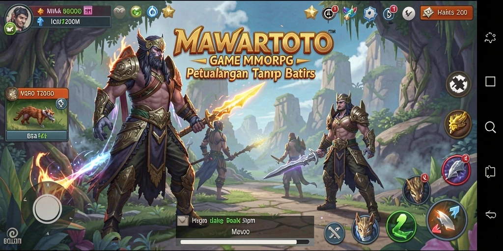 Tampilan utama gameplay MAWARTOTO dengan karakter dan pertempuran yang dinamis.