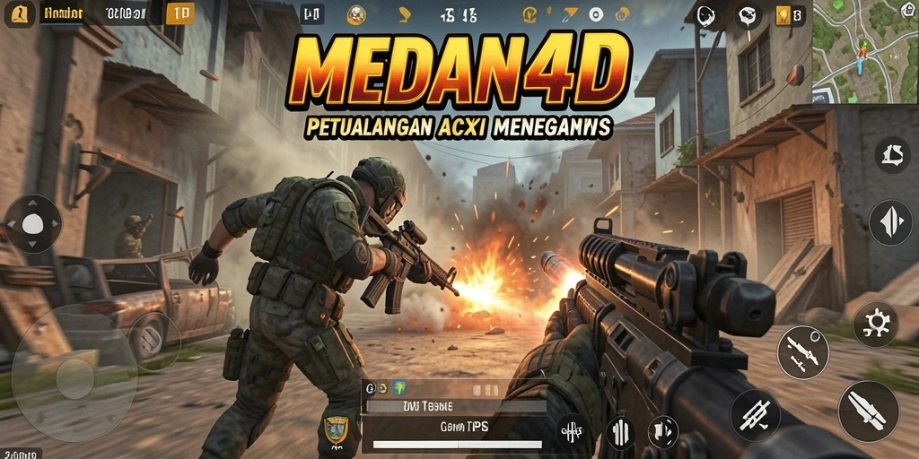 Screenshot menampilkan gameplay intens di MEDAN4D dengan aksi tembak-menembak.