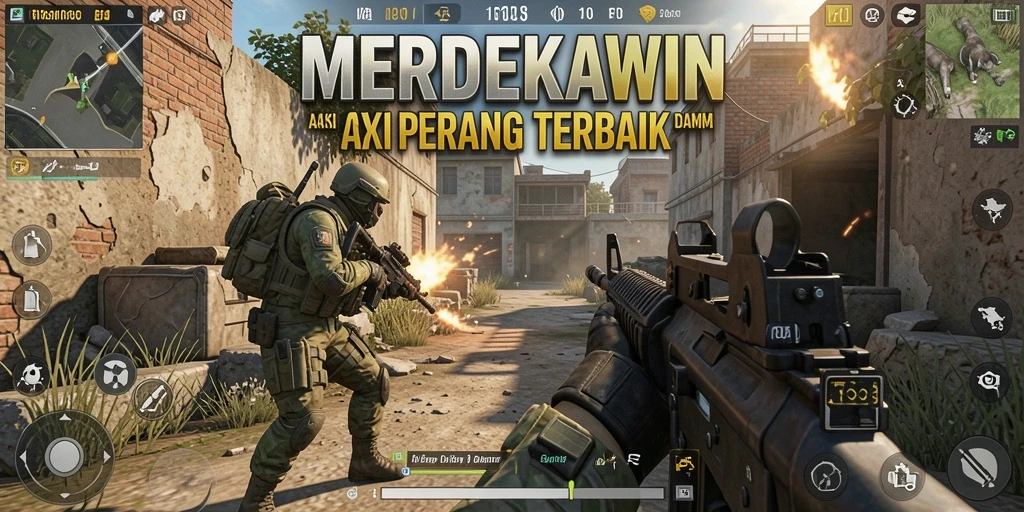 Tampilan gameplay seru dalam MERDEKAWIN dengan aksi tembak-menembak yang mendebarkan.