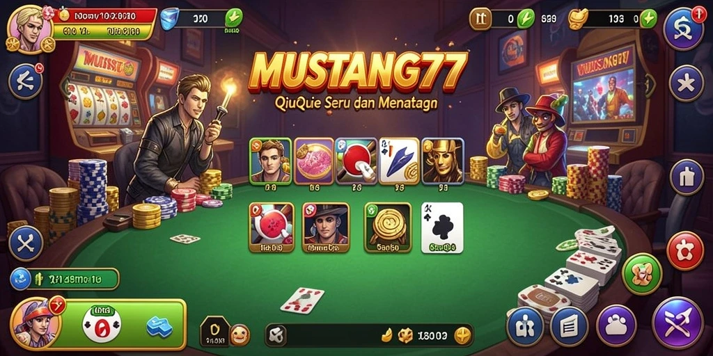 Screenshot gameplay MUSTANG77 menampilkan aksi intens dan seru dalam permainan QiuQiu.