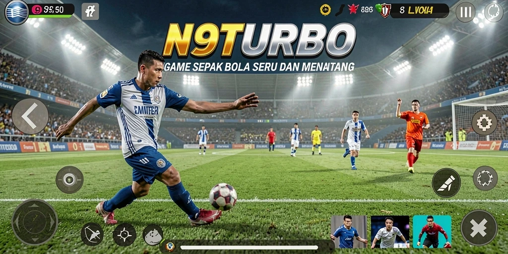 Screenshot menampilkan aksi seru N9TURBO saat pertandingan sepak bola.