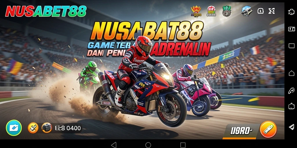 Screenshot NUSABET88 menampilkan aksi balapan penuh kecepatan.