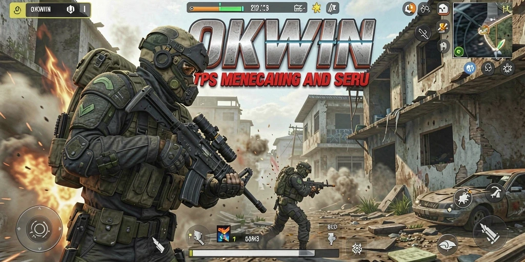 Tampilan gameplay seru dari OKWIN, pertarungan TPS yang mendebarkan.