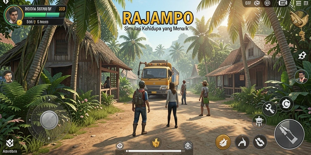 Tangkapan layar gameplay RAJAMPO yang menampilkan dunia virtual yang menarik.