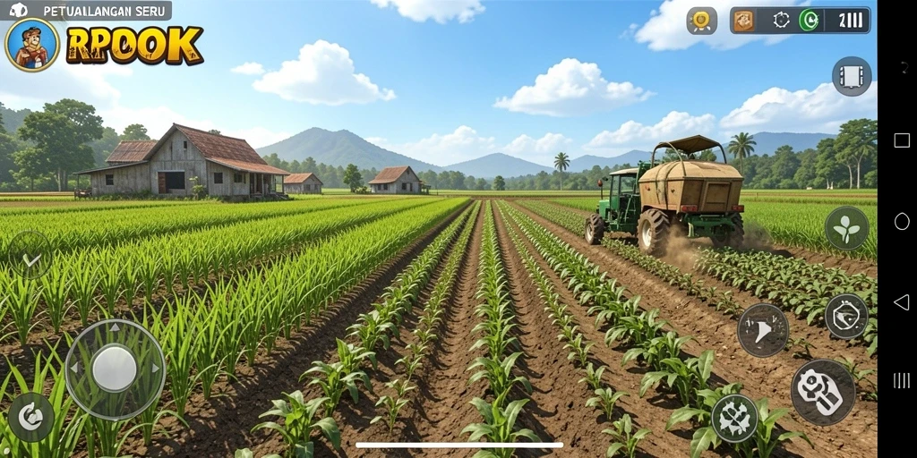 Screenshot RPOK menampilkan gameplay seru saat bertani di ladang.