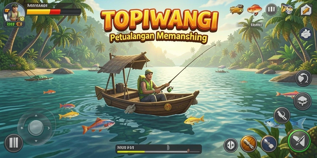 Screenshot gameplay yang menampilkan momen memancing yang seru.