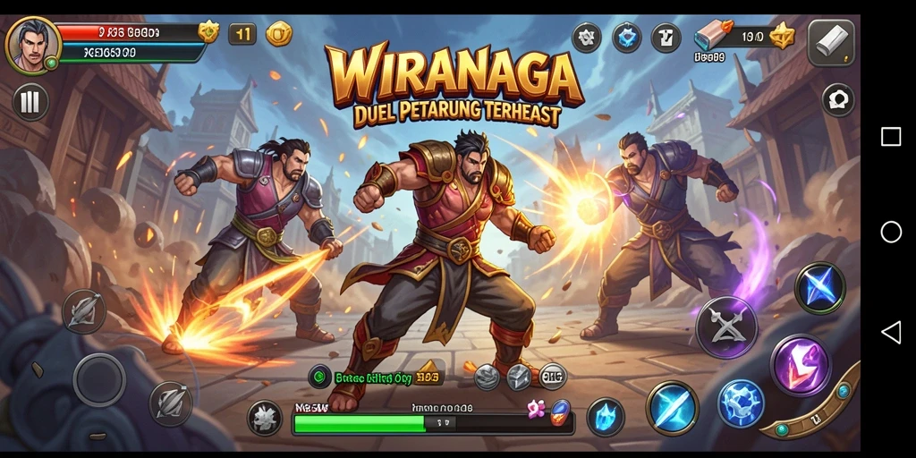 Gameplay seru di WIRANAGA dengan pertarungan intens dan karakter unik.