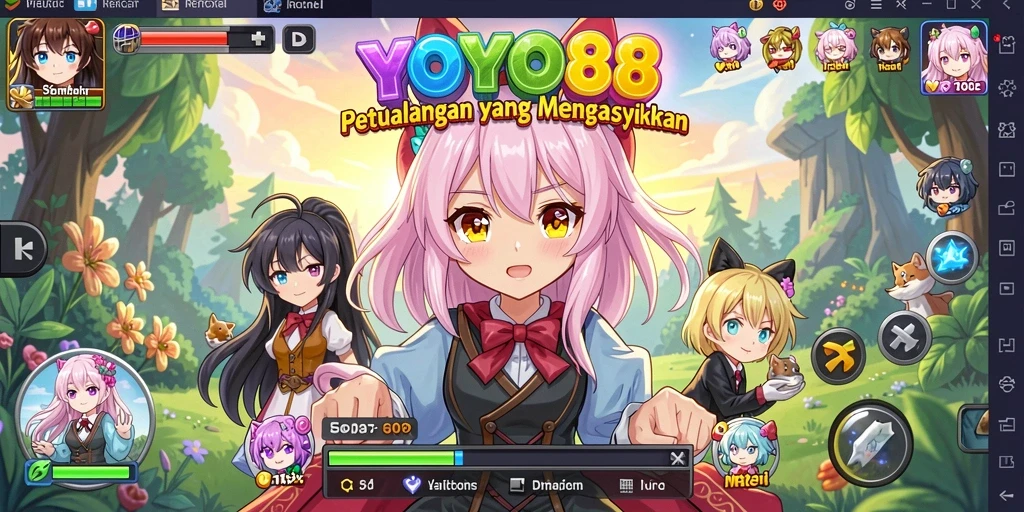Tampilan gameplay menarik dari YOYO88 dengan karakter anime yang berwarna-warni.