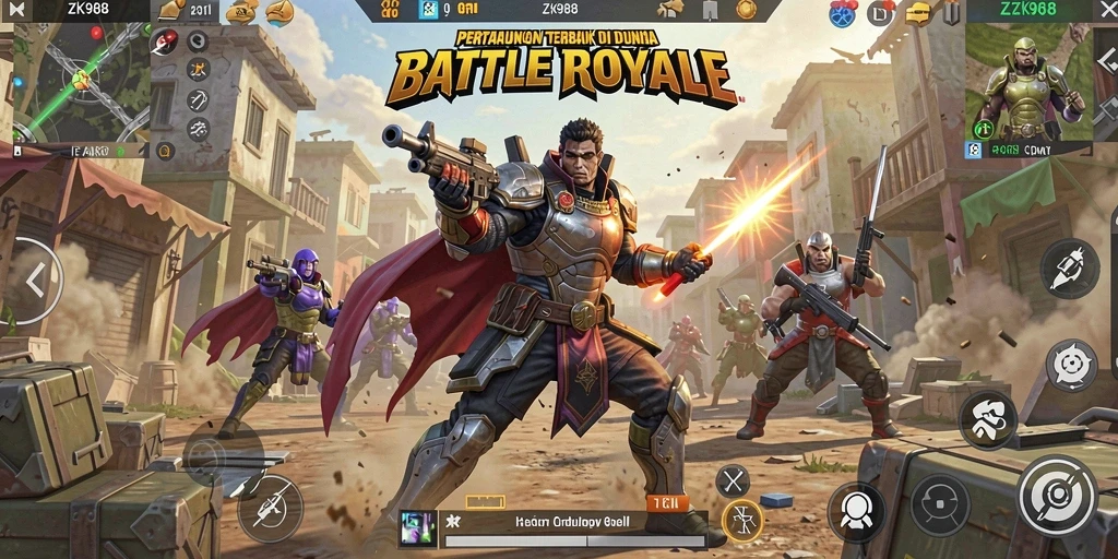 Tangkapan layar menampilkan aksi seru dalam game Battle Royale.