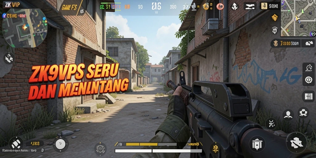 Tangkapan layar utama ZK9VIP menampilkan aksi menegangkan dalam mode FPS.