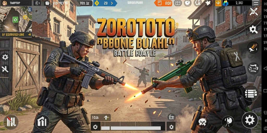 Screenshot gameplay ZOROTOTO dengan aksi pertarungan intens Battle Royale.
